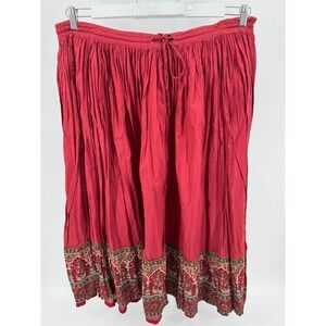 Sage Harbor XL Red Cotton Gauze Maxi Skirt Peasant Style Bohemian Border‎ Print
